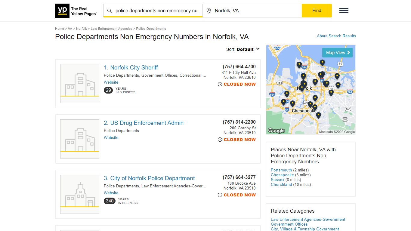 Police Departments Non Emergency Numbers in Norfolk, VA